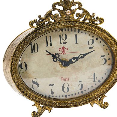 Hello Honey Distressed Pewter Mantel Clock, Gold Finish