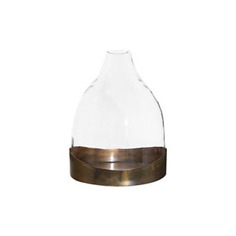 Hello Honey Decorative Glass Cloche with Metal Tray, Clear and Copper