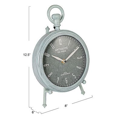 Hello Honey Antique Reproduction Pewter Mantel Clock in Soft Blue Finish