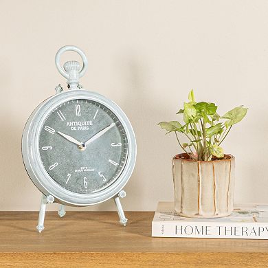 Hello Honey Antique Reproduction Pewter Mantel Clock in Soft Blue Finish