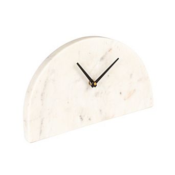 Hello Honey Decorative Half Moon Marble Mantel Clock, White and Black