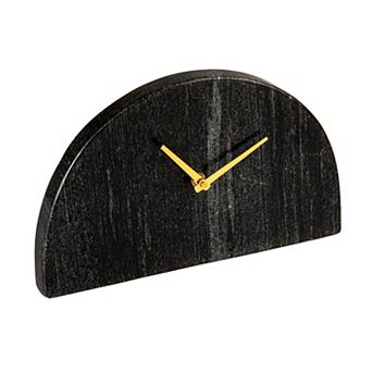 Hello Honey Decorative Half Moon Marble Mantel Clock, Black and Gold