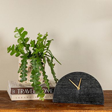 Hello Honey Decorative Half Moon Marble Mantel Clock, Black and Gold
