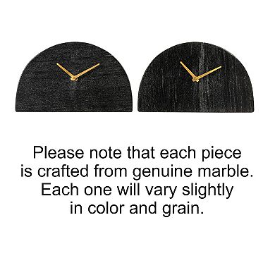 Hello Honey Decorative Half Moon Marble Mantel Clock, Black and Gold