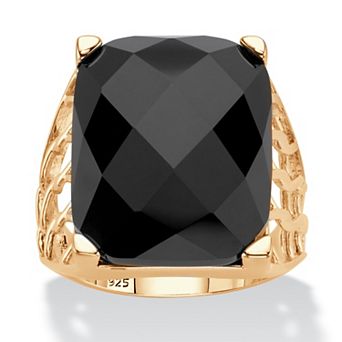 PalmBeach Jewelry Checkerboard Cut Genuine Black Onyx 14k Yellow Gold-Plated Sterling Silver Ring