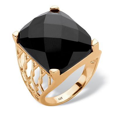PalmBeach Jewelry Checkerboard Cut Genuine Black Onyx 14k Yellow Gold-Plated Sterling Silver Ring