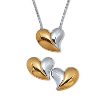 PalmBeach Jewelry Two-Tone Yellow Gold Ion-Plated Stainless Steel Heart Necklace Set 20-inch