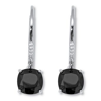 PalmBeach Jewelry .11 TCW Cushion Cut Genuine Black Spinel and CZ Sterling Silver Hoop Earrings