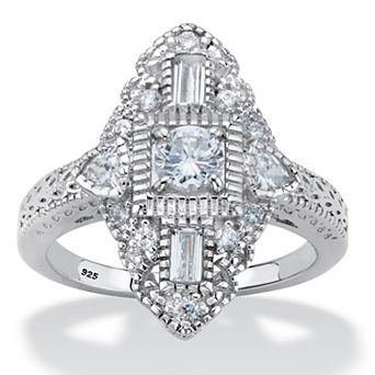 PalmBeach Jewelry 1.03 ct w. Round Cubic Zirconia Platinum-plated Silver Art Deco-Style Ring