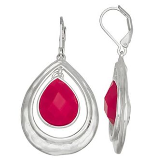 Napier Silver Tone Red Teardrop Leverback Earrings