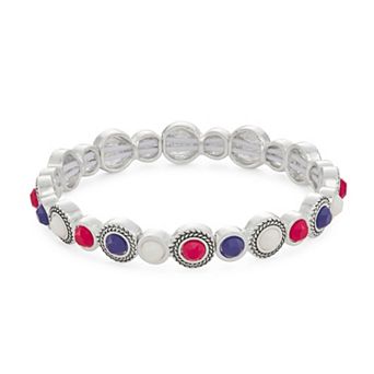 Napier Silver Tone Red, White, and Blue Gemstone Stretch Bracelet