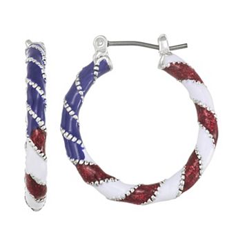 Napier Silver Tone 25mm Red, White, and Blue Hoop Earrings