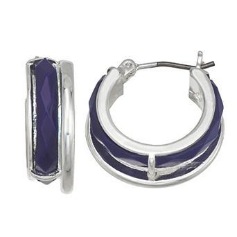 Napier Silver Tone 19.5mm Blue Gem Hoop Earrings