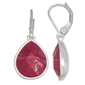 Napier Silver Tone Red Oval Drop Earrings