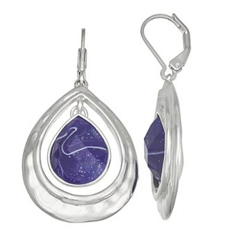 Napier Silver Tone Blue Teardrop Leverback Earrings