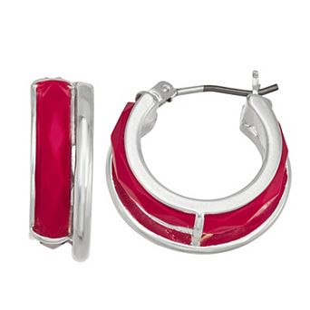 Napier Silver Tone 19.5mm Red Gem Hoop Earrings
