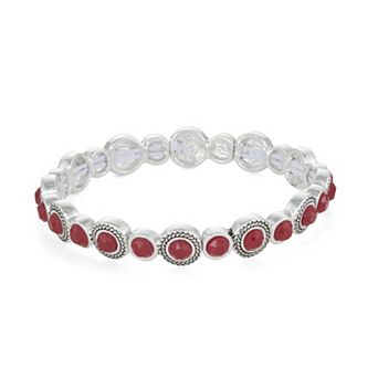 Napier Silver Tone Red Stretch Bracelet