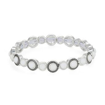 Napier Silver Tone White Stretch Bracelet