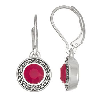 Napier Silver Tone Red Round Gemstone Drop Earrings