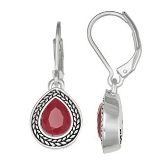 Napier Silver Tone Red Teardrop Earrings