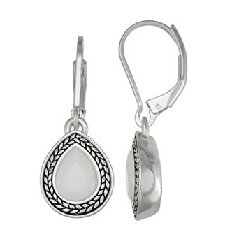Napier Silver Tone White Teardrop Earrings