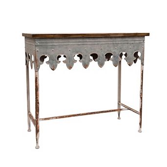 Hello Honey Zinc-Finished Metal and Wood Scalloped Edge Sofa Table, Silver