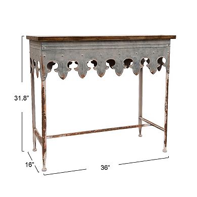 Hello Honey Zinc-Finished Metal and Wood Scalloped Edge Sofa Table, Silver