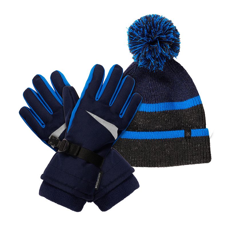 Boys ZeroXposur Coldfront 2-Piece Reflective Beanie & Gloves Set,
