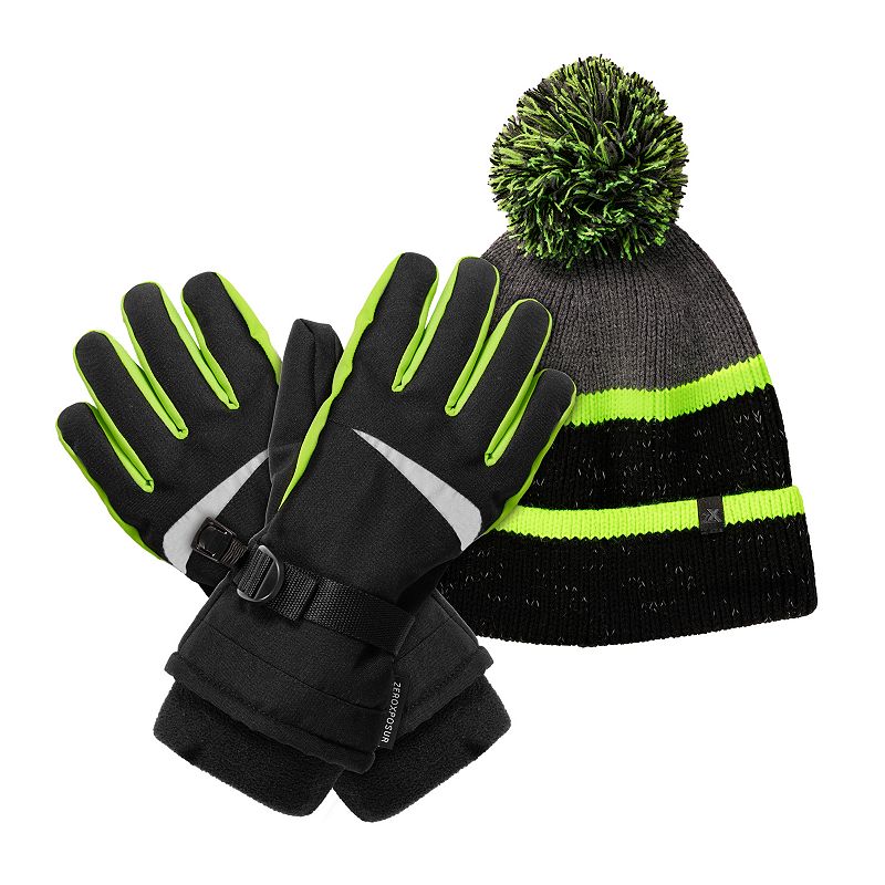 Boys ZeroXposur Coldfront 2-Piece Reflective Beanie & Gloves Set,