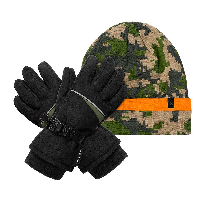 Boys ZeroXposur 2-Piece Camo Beanie & Gloves Set,
