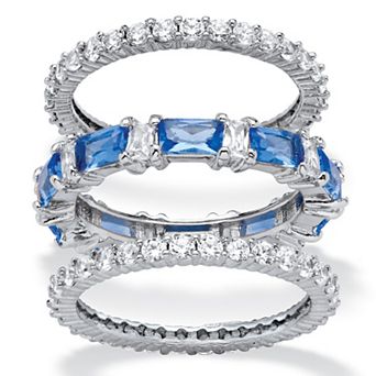 PalmBeach Jewelry 8.74 ct w. CZ and Simulated Blue Sapphire Platinum-Plated Eternity Ring Set