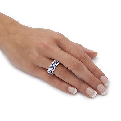 PalmBeach Jewelry 8.74 Cttw. CZ and Simulated Blue Sapphire Platinum-Plated Eternity Ring Set