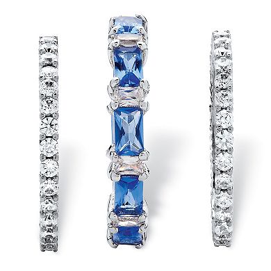 PalmBeach Jewelry 8.74 Cttw. CZ and Simulated Blue Sapphire Platinum-Plated Eternity Ring Set