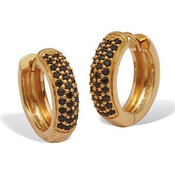PalmBeach Jewelry Genuine Black Spinel Yellow Gold-Plated Sterling Silver Huggie Hoop Earrings