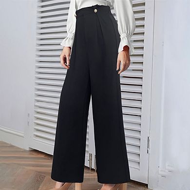 Women's Wide Leg Dress Pants Stretch Straight Cut Trousers Formal Office Pants