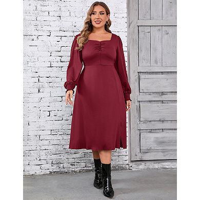 Plus Size Women's Long Dress Elegant High-Low Hem Split Maxi Dress for Fall Winter