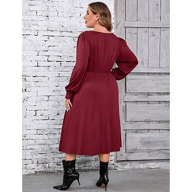 Plus Size Women's Long Dress Elegant High-Low Hem Split Maxi Dress for Fall Winter