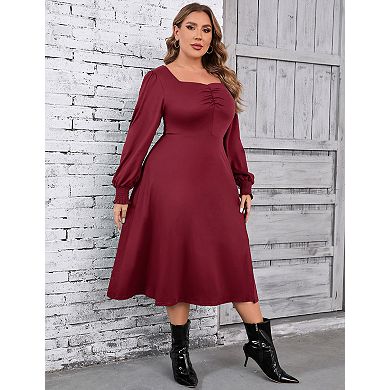 Plus Size Women's Long Dress Elegant High-Low Hem Split Maxi Dress for Fall Winter