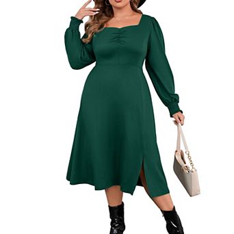 Plus Size Women's Long Dress Elegant High-Low Hem Split Maxi Dress for Fall Winter