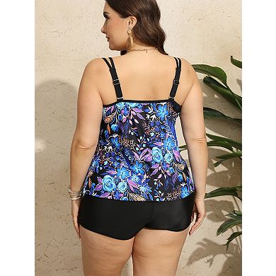 Plus Size Women’s Tankini Swimsuits 2 Piece Set Printed High Waist Bathing Suits