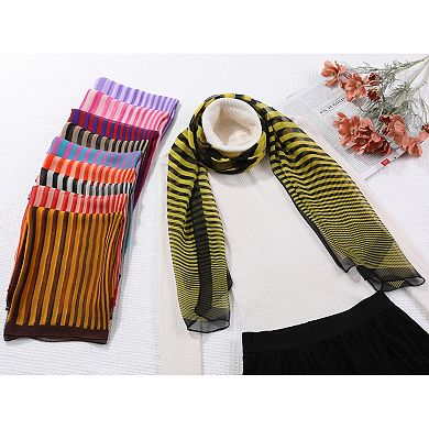Women's Stripe Vintage Scarf, Long Silky Lightweight Sunscreen Neckerchief Head Wrap Bandanas