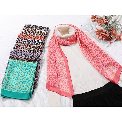 Women's Leopard Print Vintage Scarf, Lightweight Silky Sunscreen Neckerchief Wrap Bandanas