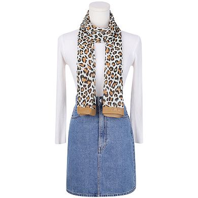 Women's Leopard Print Vintage Scarf, Lightweight Silky Sunscreen Neckerchief Wrap Bandanas