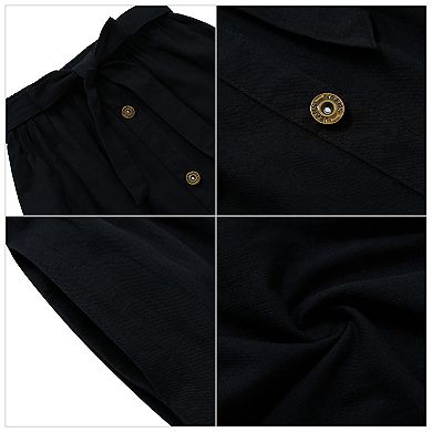 Girls Button Front High Waisted Long Skirt with Belt Ruffled Skirts with Pocket