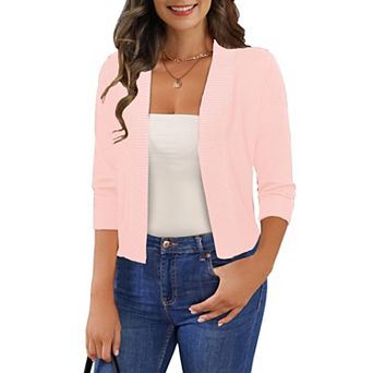 Women's 3/4 Sleeve Cropped Cardigan Sweater Open Front Short Shrug Lightweight Cardigan Sweater