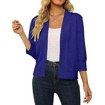 Women's 3/4 Sleeve Cropped Cardigan Sweater Open Front Short Shrug Lightweight Cardigan Sweater