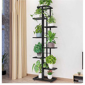 8 tier Metal Plant Stand Indoor Outdoor Corner Tiered Shelf for 9 Pots Flower Display Rack