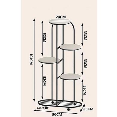 Wrought Iron Corner Plant Shelf with Wheels Multiple Flower Pot Holder Rack for Room Balcony Patio