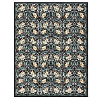 FairOnly Retro Pastoral Flower Print Area Rug Non Slip Low Pile Washable Rug for Dining Room Kitchen