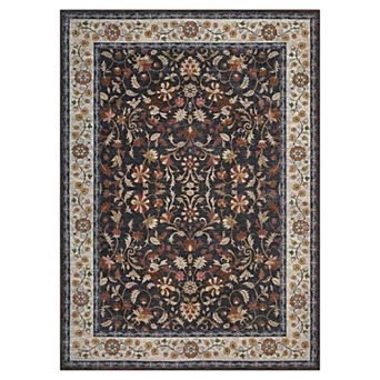 Floral Area Rug,Vintage Boho Soft Low-Pile Living Room Rugs, Non-Slip Carpet Home Decor
